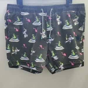 Party Pants Novelty Alien & Astronaut Swim Shorts in Black with Neon Accents XXL